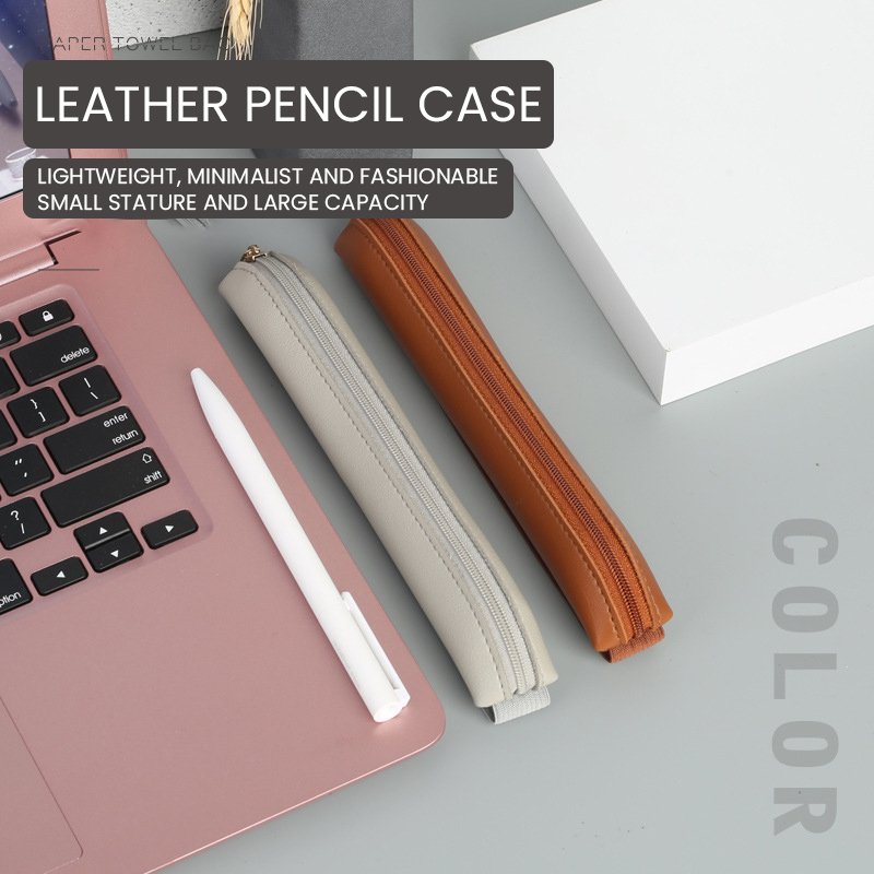 Leather Work Notebook - Portalápices de cuero Pu con cremallera,