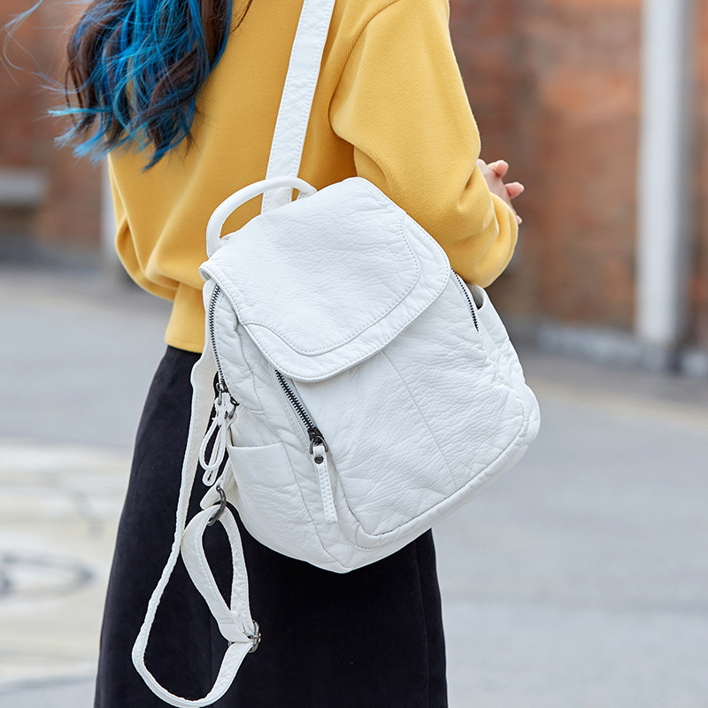 Leather Work Backpack - Mochila De Cuero lavado blanco para