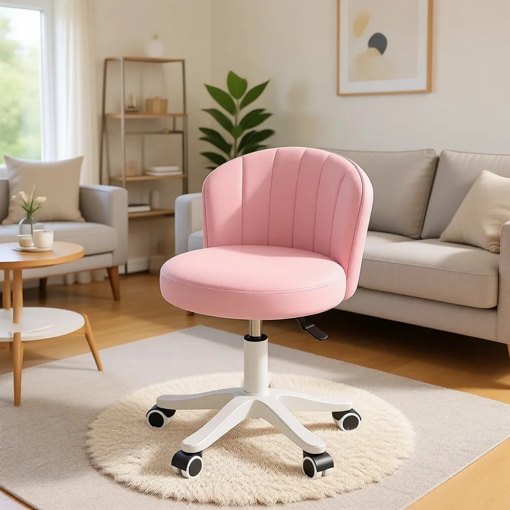 Leatherwork Desk - Silla de Escritorio Redonda con Ruedas,